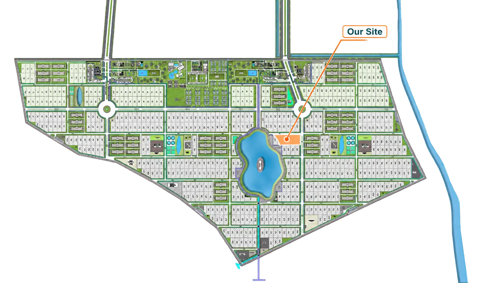Master plan of Mirsharai Economic Zone with the October4128 (BD) Ltd. site marked in orange beside the central lake